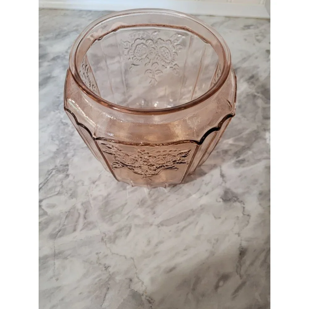 Vintage Anchor Hocking Pink Mayfair Open Rose DEPRESSION Glass Cookie Jar No Lid
